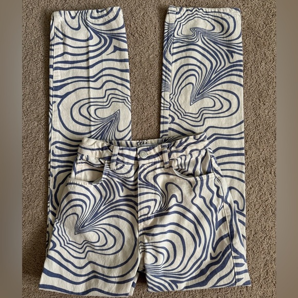 Zara Women’s Swirl Jeans Size 0 Blue White Pants Straight Leg - Picture 5 of 9